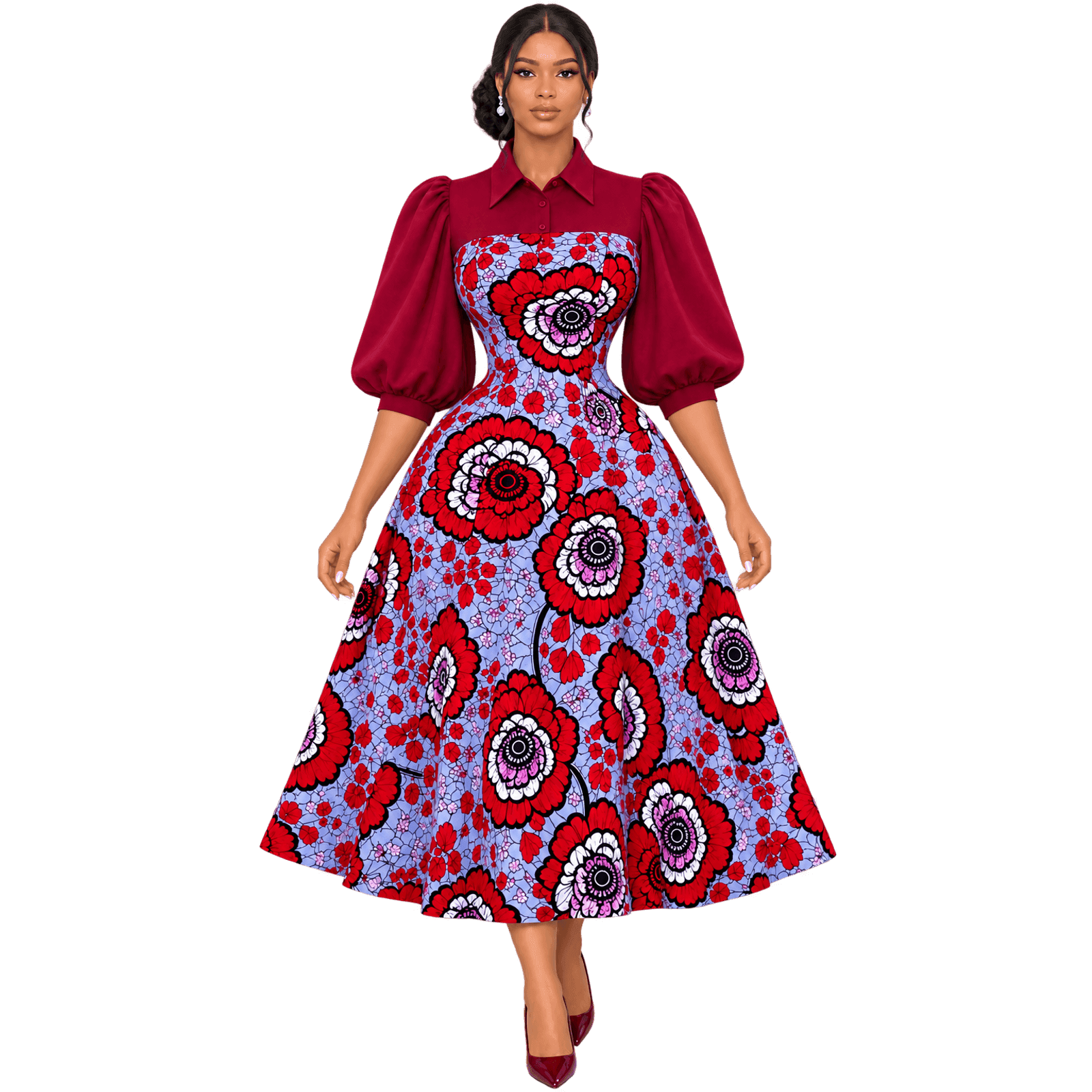 Crimson Rosette Ankara / "Marigold Trellis" — Model thumbnail