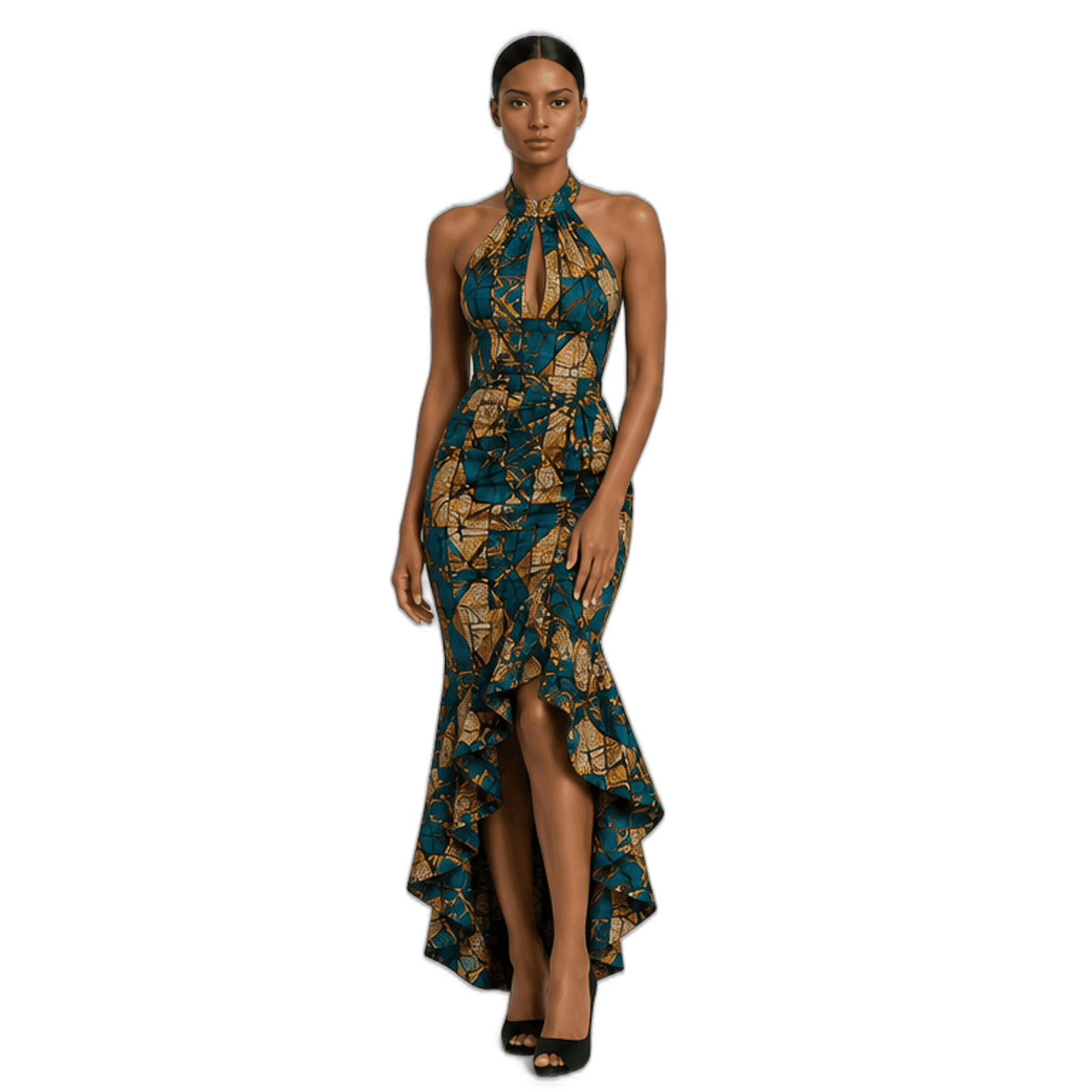 Teal Mosaic Ankara / "Adire Kaleidoscope" — Model thumbnail