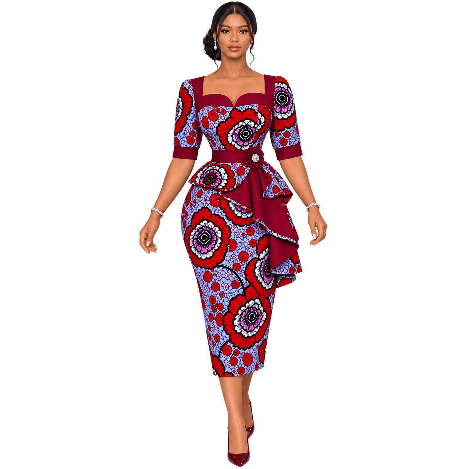 Crimson Rosette Ankara / "Marigold Trellis" — Model thumbnail