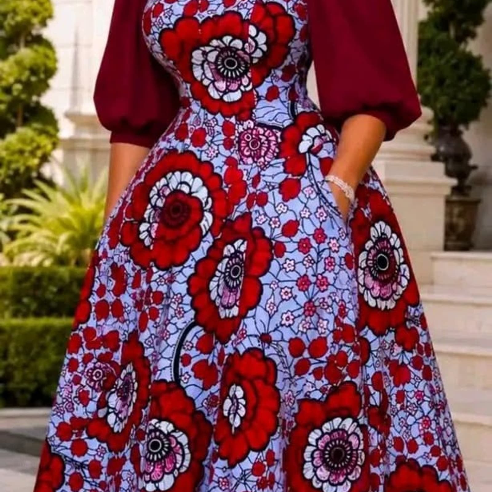 Crimson Rosette Ankara / "Marigold Trellis" — Fabric thumbnail