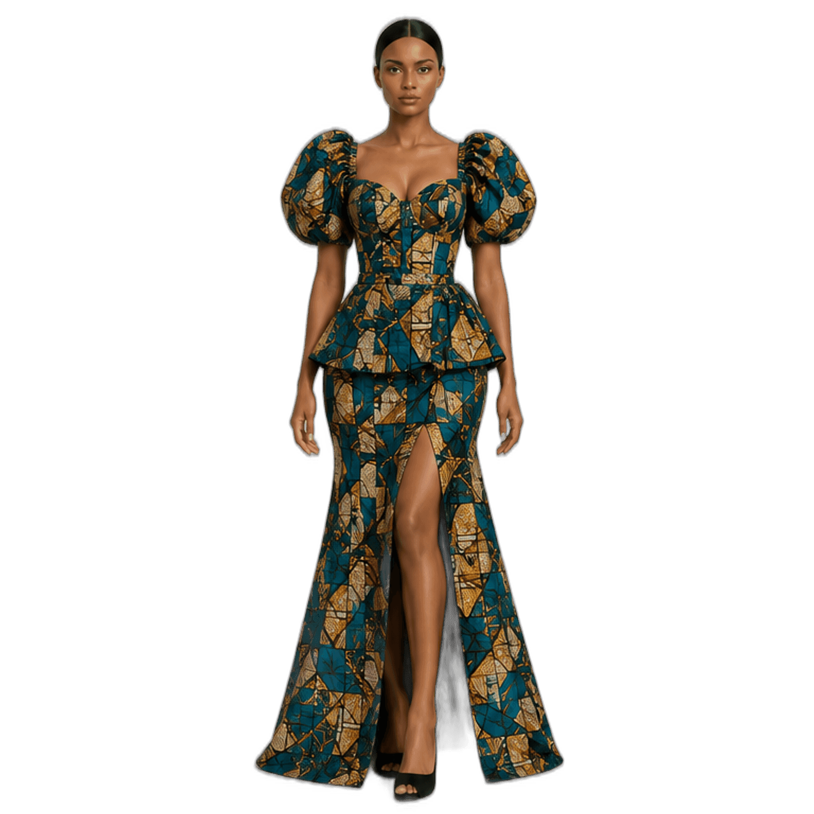 Teal Mosaic Ankara / "Adire Kaleidoscope" — Model thumbnail
