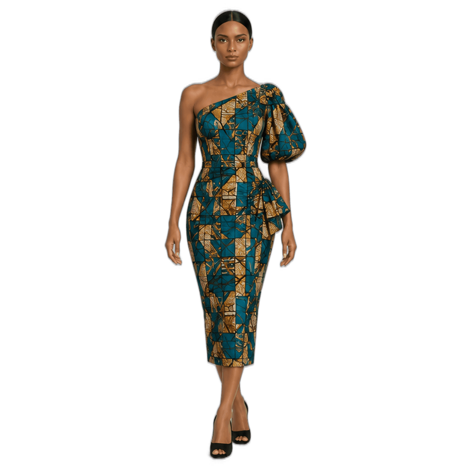 Teal Mosaic Ankara / "Adire Kaleidoscope" — Model thumbnail