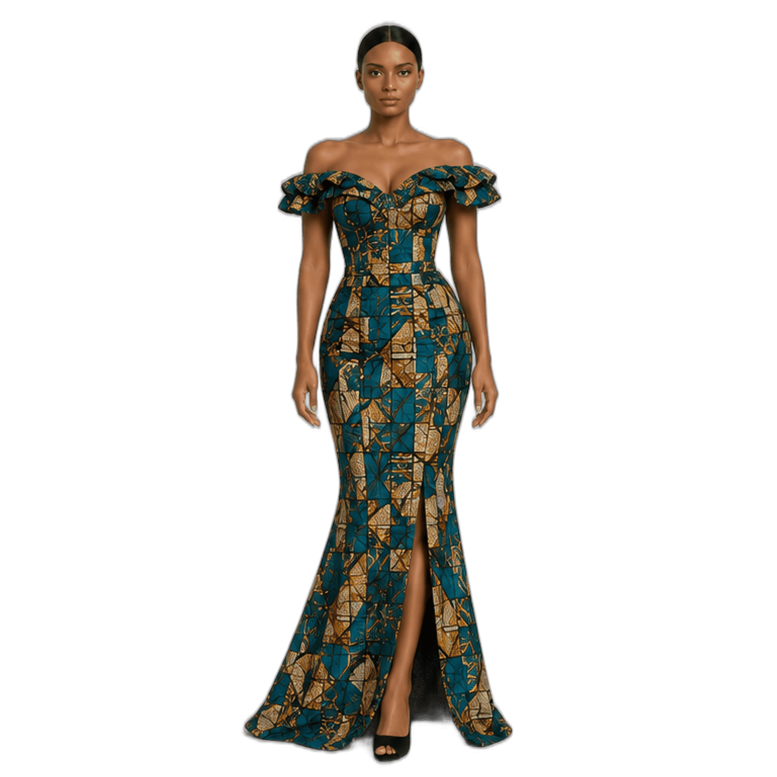 Teal Mosaic Ankara / "Adire Kaleidoscope" — Model thumbnail